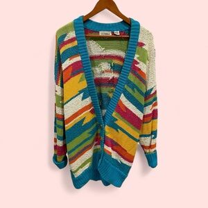 Awesome 80’s vintage oversized multicolored rainbow chunky button sweater cotton